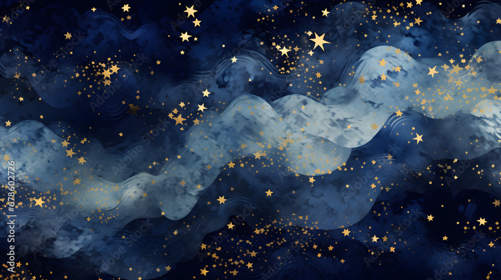 Wall mural magic starry night. seamless vector pattern with stars texture marble. generative ai.
