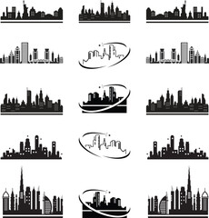 Super city skyline set. 15 vector city silhouettes of USA Canada cities skylines silhouettes vector  - obrazy, fototapety, plakaty