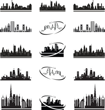 Super city skyline set. 15 vector city silhouettes of USA Canada cities skylines silhouettes vector 