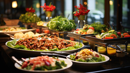 Buffet with salads for tourist