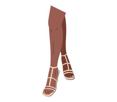 Women beautiful slender legs in white high-heeled sandals. Vector isolated fashion shoe illustration.