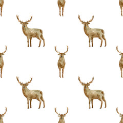 Watercolor seamless pattern with deer for fabric, wrapping paper, etc.