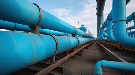 Blue pipes going to oil refinery.