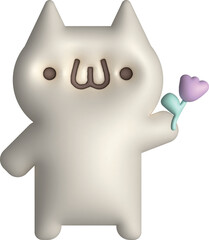 3d cartoon cat with flower