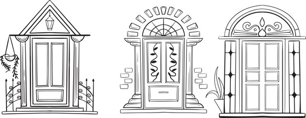 hand drawn doors sketch set vector illustration