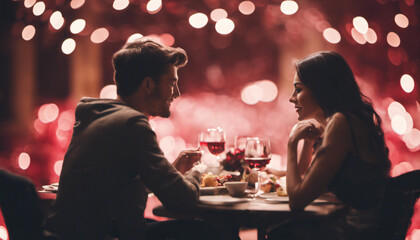 couple at valentines day dinner romance love - obrazy, fototapety, plakaty
