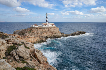 Mallorca, Spain - Oct 22, 2023: Far de Cala Figuera Lighthouse on the island of Mallorca