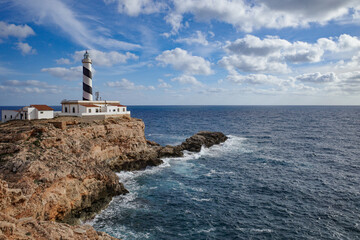 Mallorca, Spain - Oct 22, 2023: Far de Cala Figuera Lighthouse on the island of Mallorca