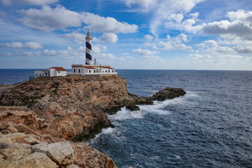 Mallorca, Spain - Oct 22, 2023: Far de Cala Figuera Lighthouse on the island of Mallorca