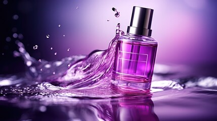 Background with water drops, cosmetics, collagen and serum essence.