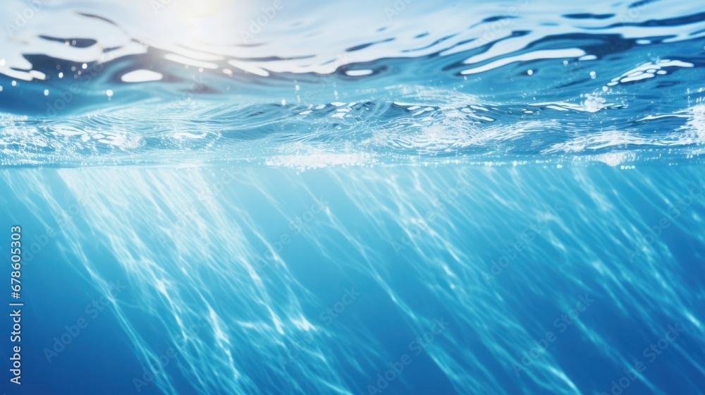 Poster Clear blue water splashes and waves with drops. Vector liquid splash with drops. 3D element. Clear drink. Clear water falling or foaming