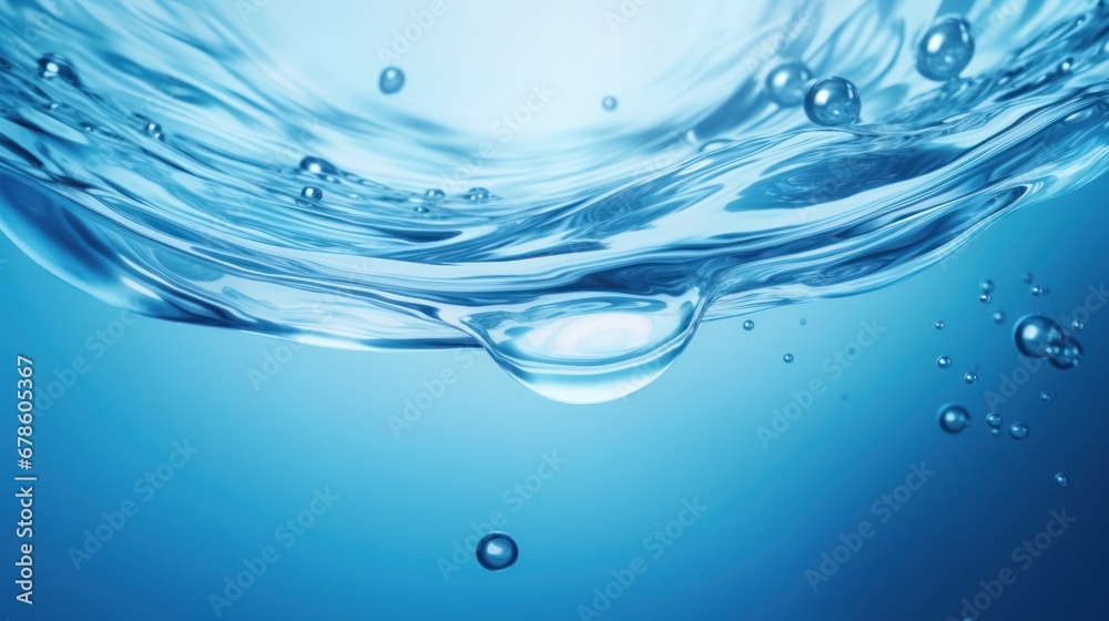Poster clear blue water splashes and waves with drops. vector liquid splash with drops. 3d element. clear d