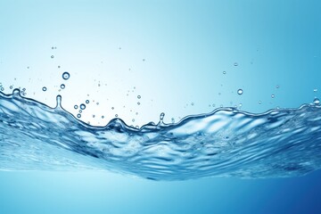 Clear blue water splashes and waves with drops. Vector liquid splash with drops. 3D element. Clear drink. Clear water falling or foaming