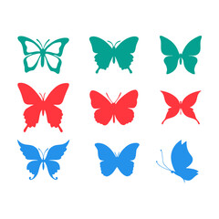 Cute butterflies silhouette set vector on a white background