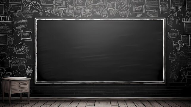 Hand drawn cartoon blackboard illustration material in classroom
