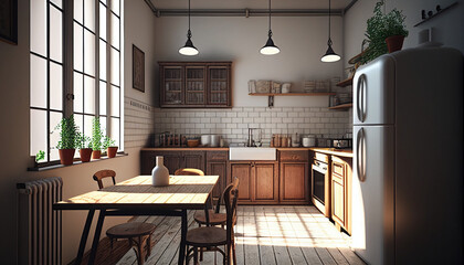 Apartment kitchen room interior Ai generated image