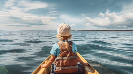 Child in a kayak at sea