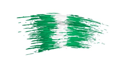 Nigeria flag animation. Brush painted nigerian flag on white background. Brush strokes grunge. Nigeria patriotic template, national state banner, place for text. Animated design element, seamless loop
