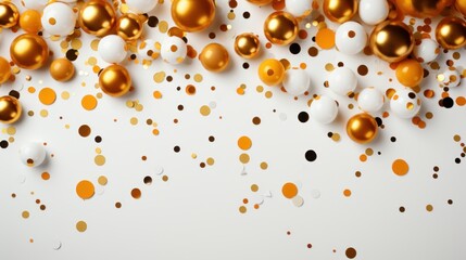Falling gold confetti on a white backdrop, modern celebration aesthetic. AI generate