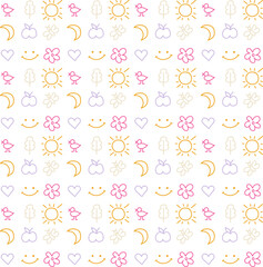 doodle seamless pattern of several elements, smile,joy,happiness,childhood