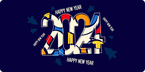 Background with the inscription Happy New Year 2024. Vector illustration in flat flat style.