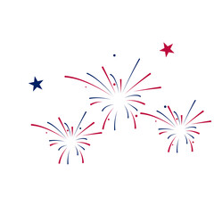 Fireworks and stars in national American colors. Vector illustration isolated on white background