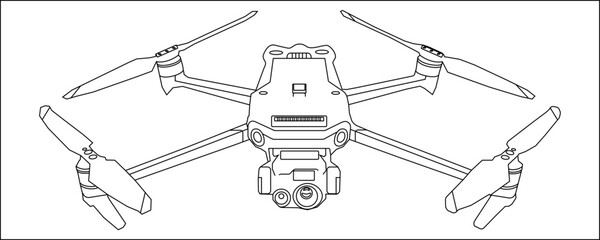 Small drone with foldable propellers outlines illustration