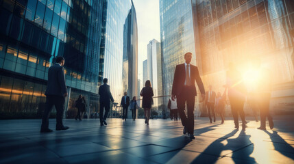 Blurred of businesspeople walking in business district.