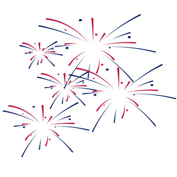 Fireworks and stars in national American colors. Vector illustration isolated on white background