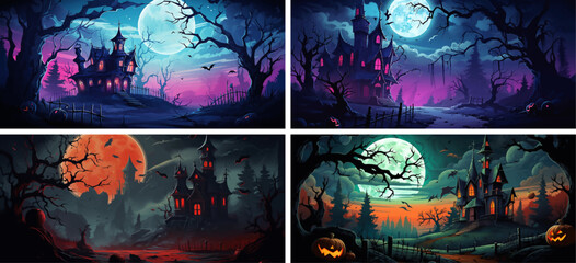 fantasy haunted invitation mystery silhouette fear darkness magic evil moon bat ghost horror spooky 