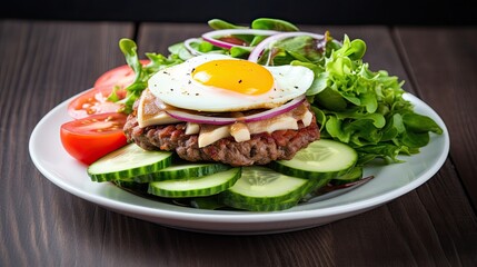 Fototapeta na wymiar Low fat healthy salad against unhealthy greasy burger.