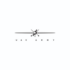 
  Drone, UAV shop logo, poster. Drone icons set. Collection of 4 drone's isolated on white background. Vector illustration