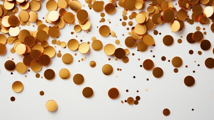 Sparkling gold confetti raining down on a white background. AI generate illustration