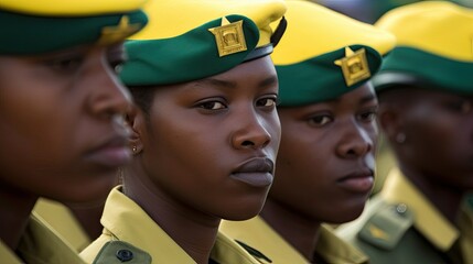 Members of The Tanzania Peoples Defence Force (TPDF) attend the parade during the 60th anniversary of independence day ceremony at the Uhuru Stadium in Dar es Salaam, Tanzania.
