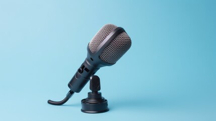Microphone Record the Sound of Grenade Against Light Blue Colored Background.