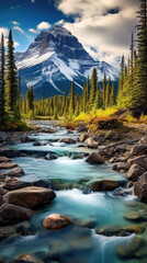 Fototapeta na wymiar beautiful landscape Banff National Park Canada with river and clear water created with Generative AI Technology