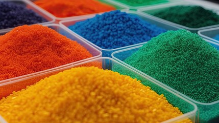 Polymeric dye. Plastic pellets. Colorant for plastics. Pigment in the granules.
