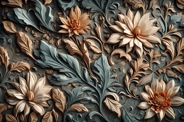 Elegant and beautiful floral background in Renaissance style. Abstract retro decorative flower and plants art design.