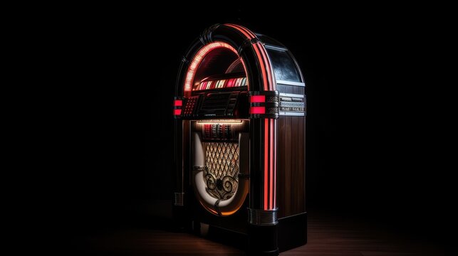 Retro jukebox on black background.