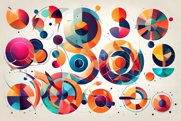 Colorful circles and sectors. Art geometric shapes in glass morphism style. Abstract vector design elements