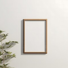  Minimal wooden picture poster frame mockup on white wallpaper.