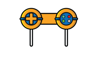 Joystick Controller Buttons in Lollipops Stick Candy vector illustration. Food and gaming object icon concept. Creative Lollipop gaming logo design.