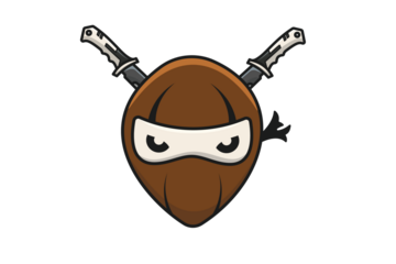 Coconut Ninja with Swords vector illustration. Food objects icon concept. Ninja mascot with old coconut vector design. Creative ninja coconut logo icon.