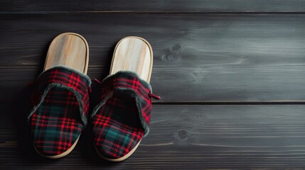 Tartan slippers with copy space -