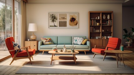 Modern cozy living room. Mid-century style
