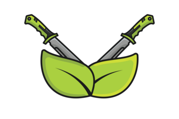 Metal Swords In Cross Sign with Herbal Green Leaves vector illustration. Holiday object icon concept. Sword leaf nature environment logo icon. Metal swords for game vector design.