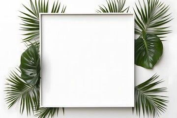  Frame mocup isolated on white background with nature leafs. 