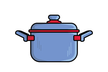 Kitchen Cooking Pot vector illustration. Kitchen appliance element icon concept. Steel kitchen saucepan vector design with shadow on orange background. Pan with lid for dishes, kitchen, home cooking.