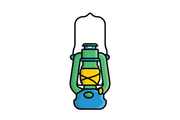 Oil Lantern, Lamp vector illustration. Hiking travel lantern and camping icon concept. Various handle gas lamps for tourist hiking vector design with shadow on purple background.