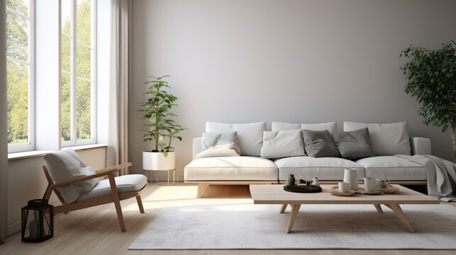 Modern scandinavian living room interior, Indoors, Modern, Home Interior, Apartment. generative ai